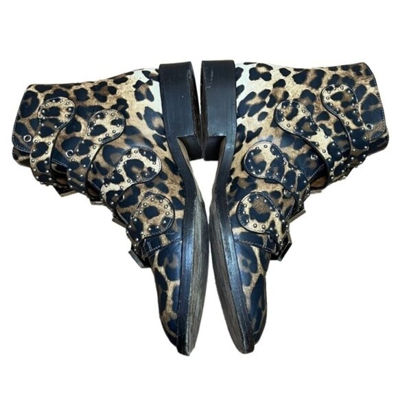 GIVENCHY Studded Leopard Print Buckle Leather Ankle Boot Size 36 - Picture 4 of 13